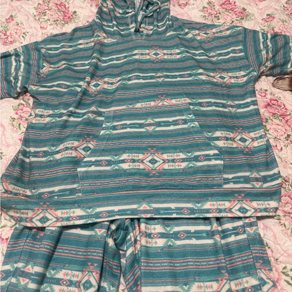 Rock & Roll Cowgirl Teal and Pink Striped Hoodie Set